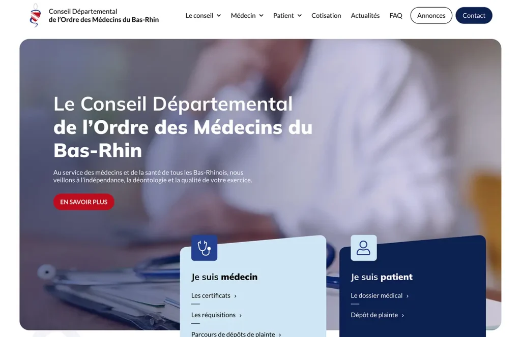 Refonte du site du conseil départemental de l'ordre des médecins 67 1 Page d'accueil du CDOM67
