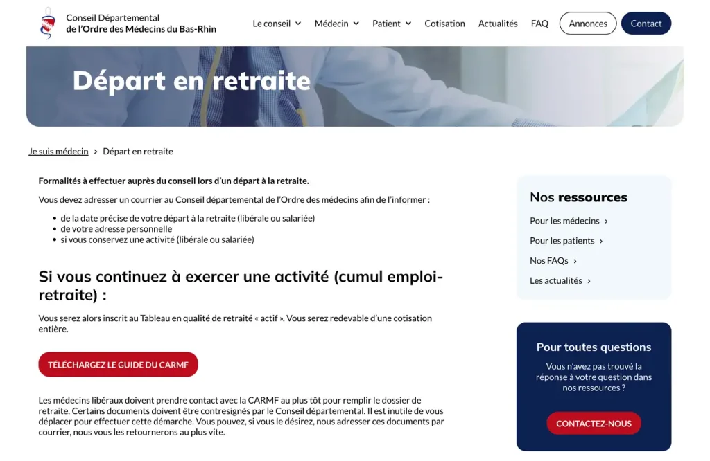 Refonte du site du conseil départemental de l'ordre des médecins 67 3 Site du CDOM67