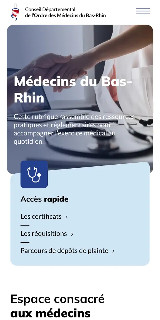 Refonte du site du conseil départemental de l'ordre des médecins 67 5 Version mobile du site CDOM67