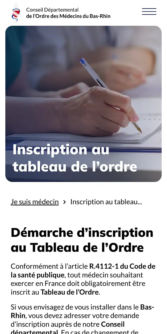 Refonte du site du conseil départemental de l'ordre des médecins 67 6 Version mobile du site CDOM67